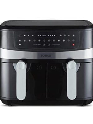 Tower T17088 Vortx 9L Duo Basket Air Fryer with Smart Finish, 2600W Power, Black